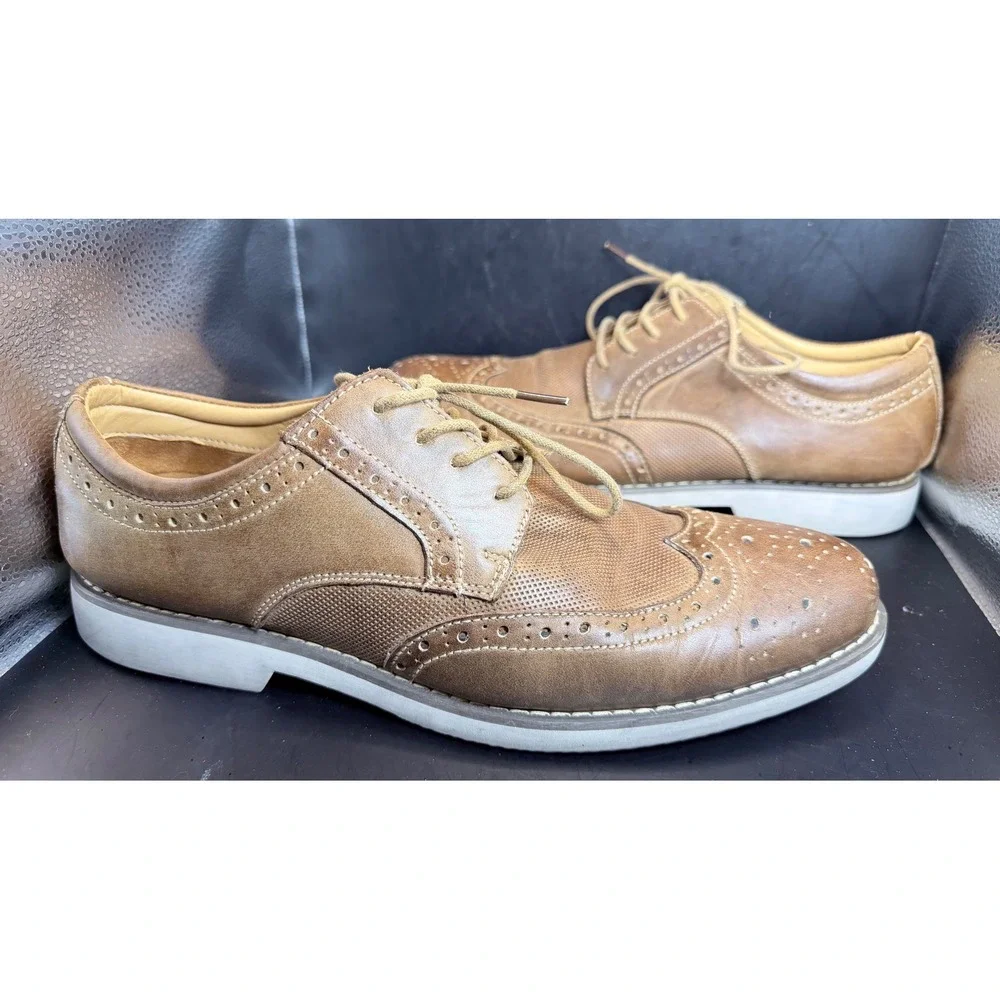 Baronero New York Mens Wingtip Derby Shoes Tan Brown Brogue Size 12 Excellent